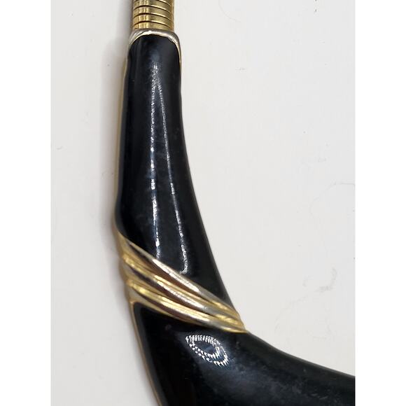 Vintage Gold Tone Collar Necklace w/ Black Enamel V Center - Picture 7 of 9